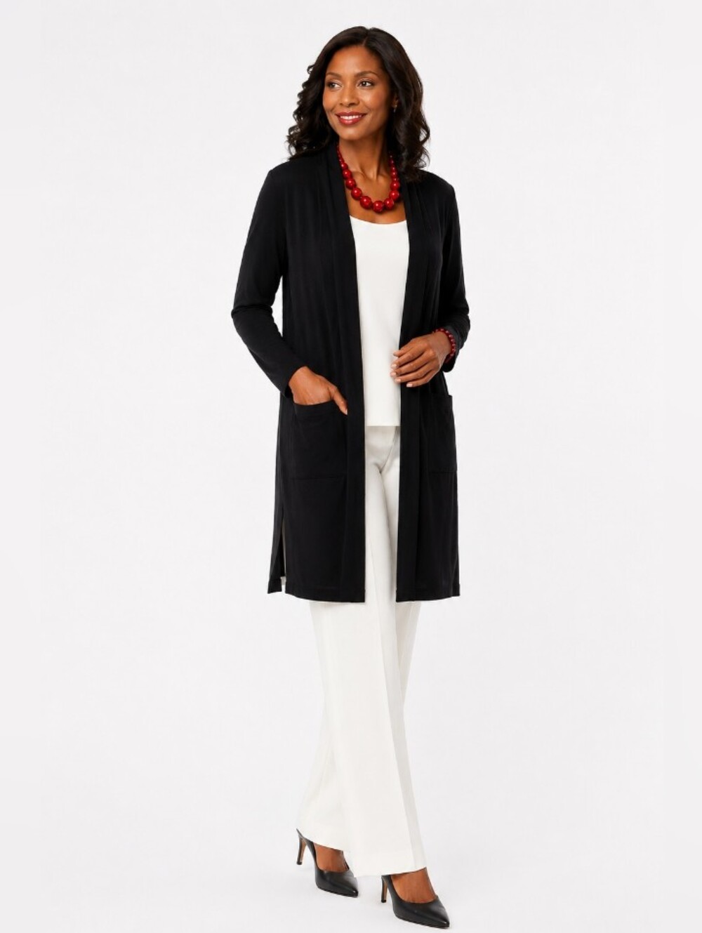 East. 1946 Long Black Two-Pocketed Duster Sweater -Size: L